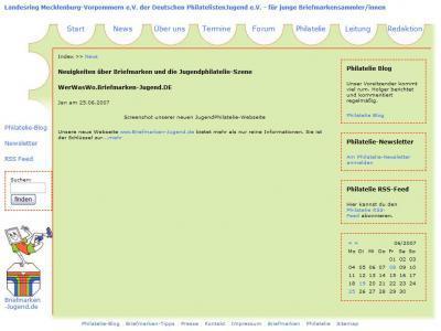 Screenshot unserer neuen JugendPhilatelie-Webseite